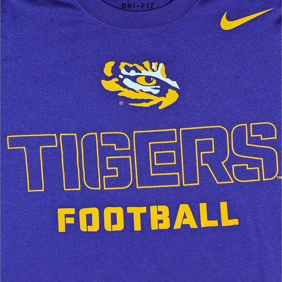 Nike Dri-Fit LSU Tigers Football Shirt Mens SMALL Purple Eye of the Tiger Logo - Picture 3 of 7